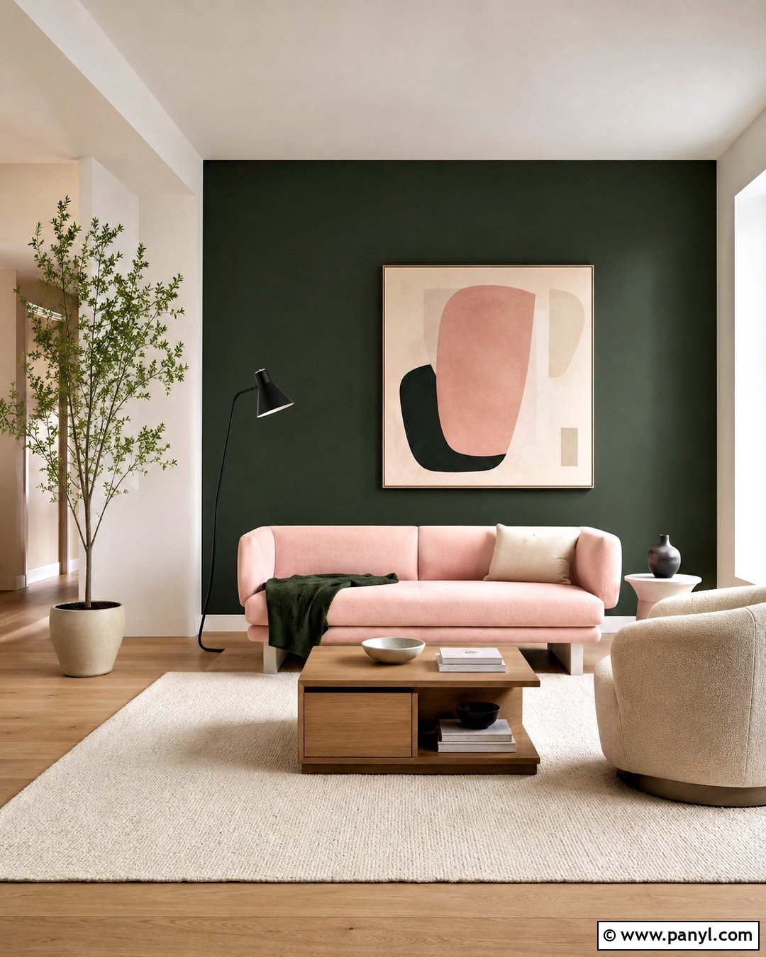 Dark Green and Pink Minimalist Living Room - 20 dark green and pink living room ideas