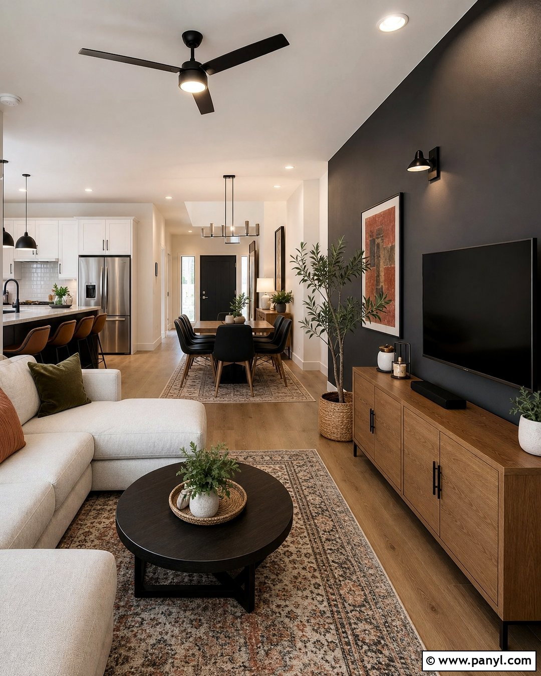 Dark Grey Accent Wall In Open Floor Plan - 30 Dark Grey Accent Wall Ideas