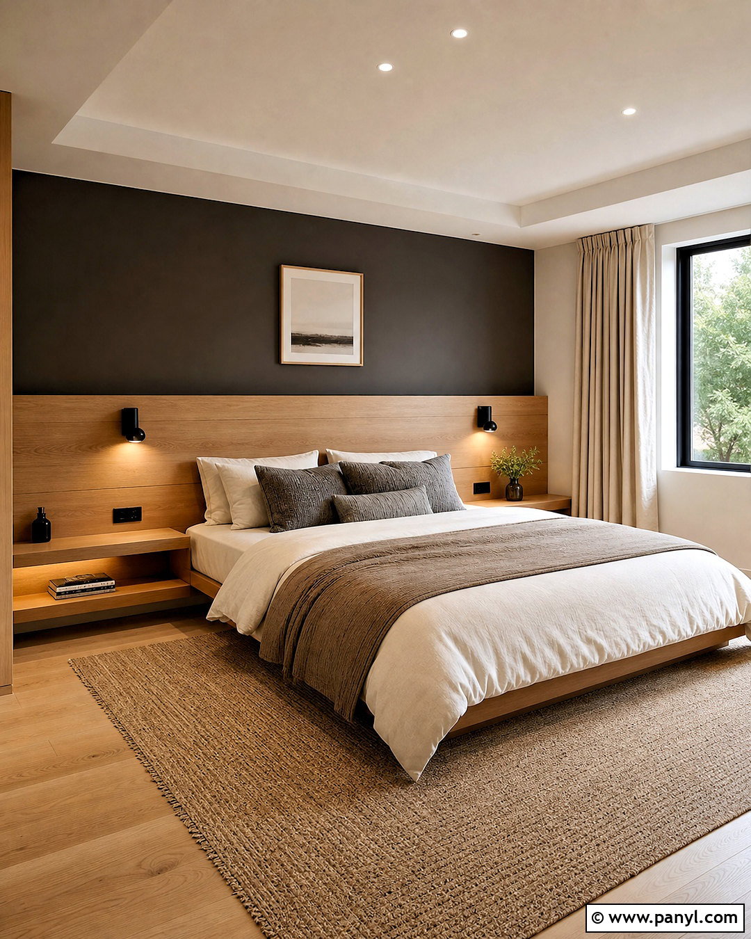 Dark Grey Accent Wall With A Built-In Headboard - 20 dark grey accent wall bedroom ideas