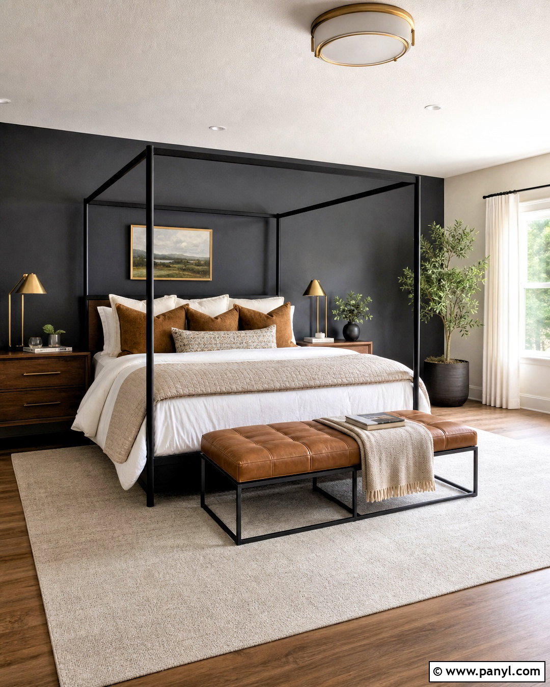 Dark Grey Accent Wall With A Canopy Bed - 20 dark grey accent wall bedroom ideas