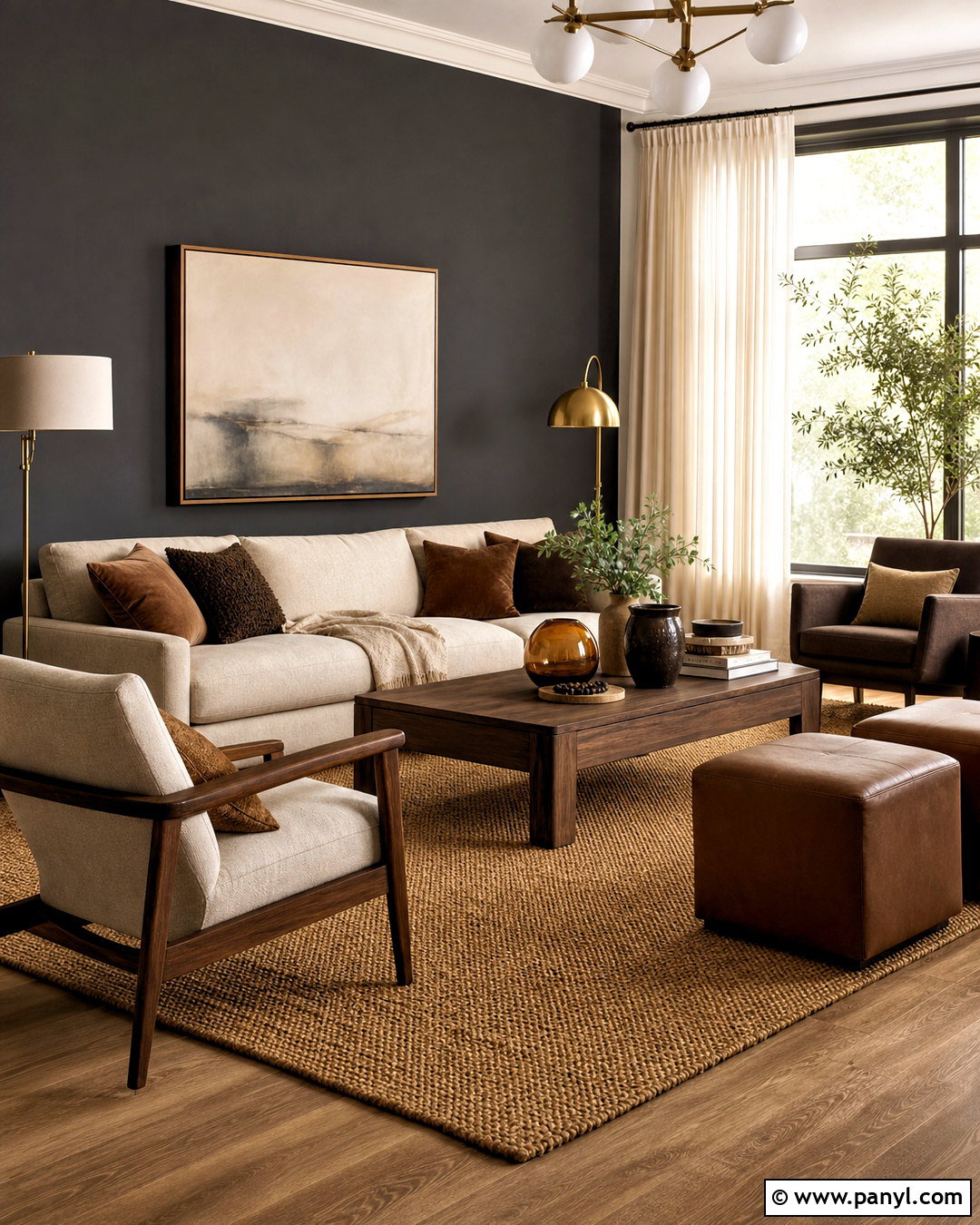 Dark Grey Accent Wall With Beige Sofa - 20 dark grey accent wall living room ideas