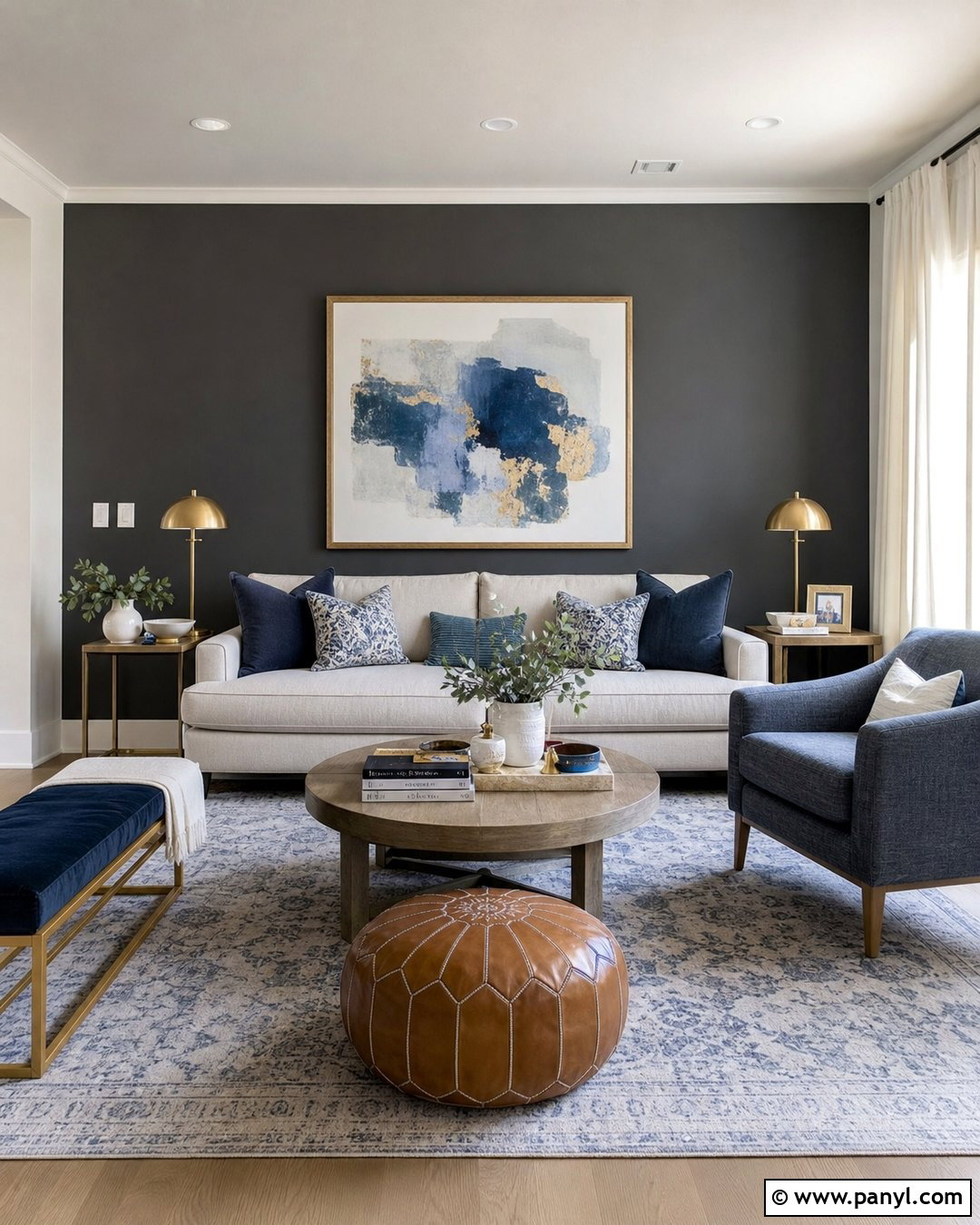 Dark Grey Accent Wall With Blue Decor - 30 Dark Grey Accent Wall Ideas