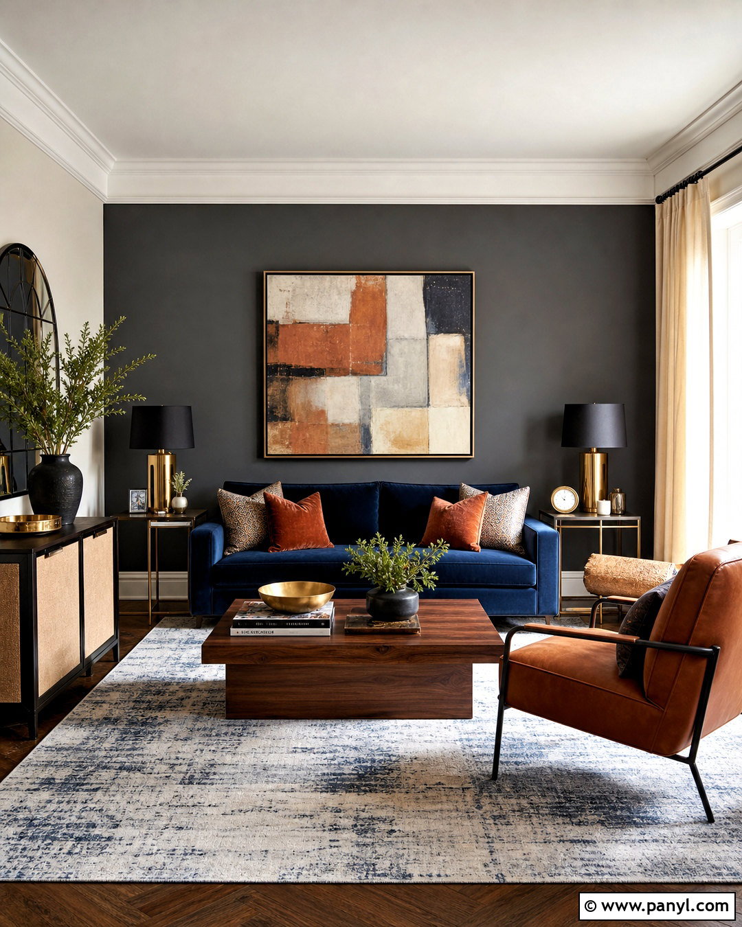 Dark Grey Accent Wall With Blue Sofa - 20 dark grey accent wall living room ideas