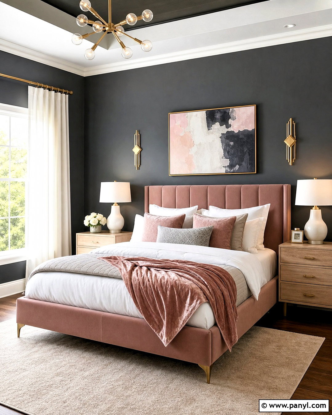 Dark Grey Accent Wall With Blush Pink - 20 dark grey accent wall bedroom ideas