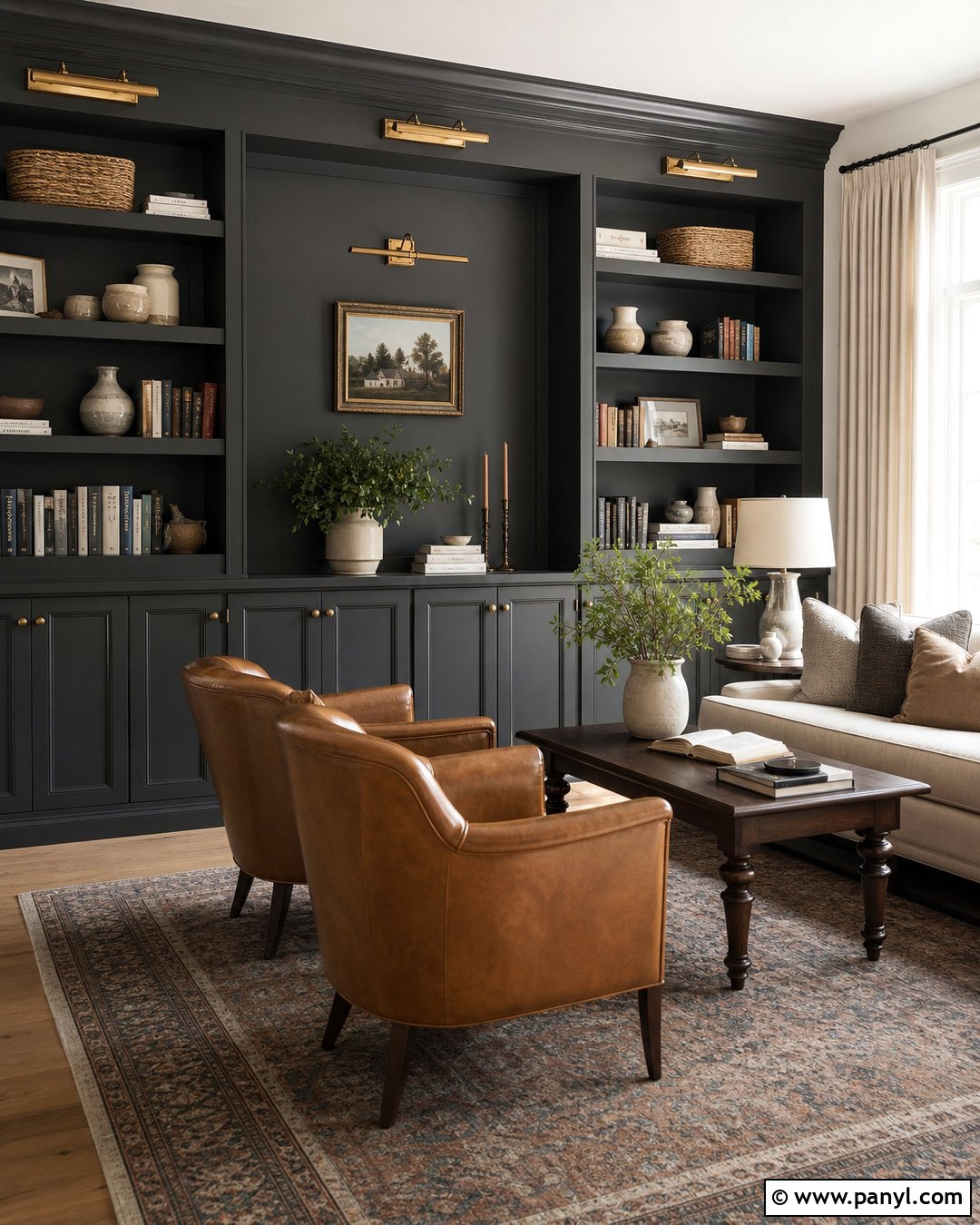 Dark Grey Accent Wall With Built-In Shelves - 30 Dark Grey Accent Wall Ideas
