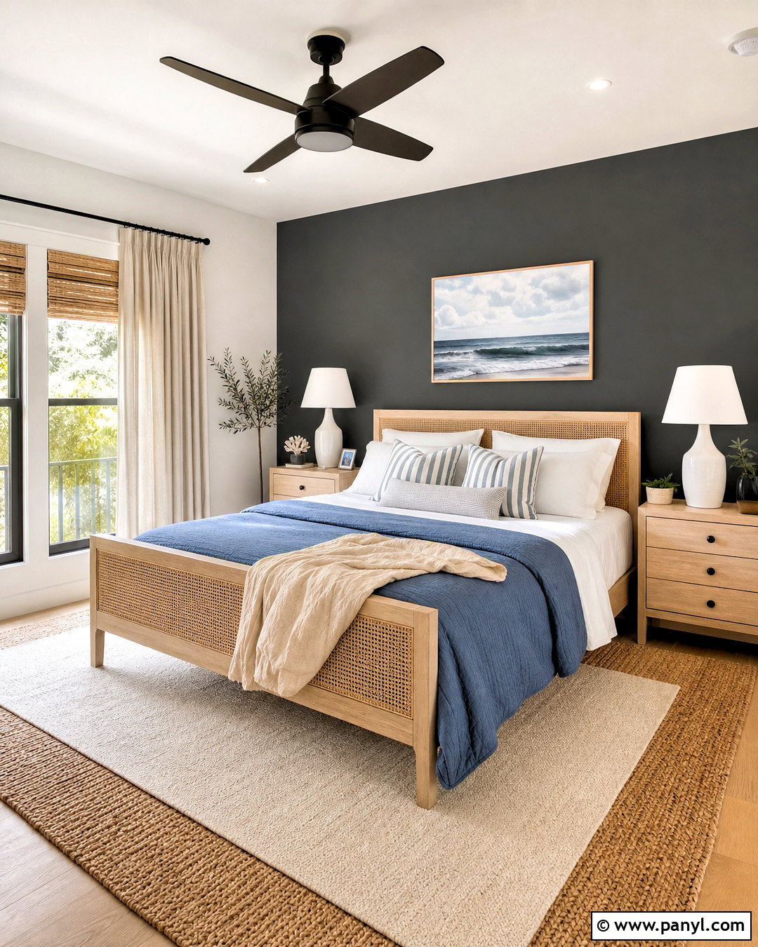 Dark Grey Accent Wall With Coastal Decor - 20 dark grey accent wall bedroom ideas