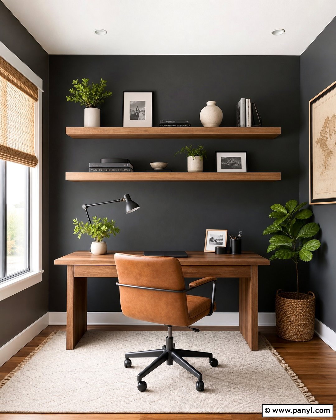 Dark Grey Accent Wall With Floating Shelves - 30 Dark Grey Accent Wall Ideas
