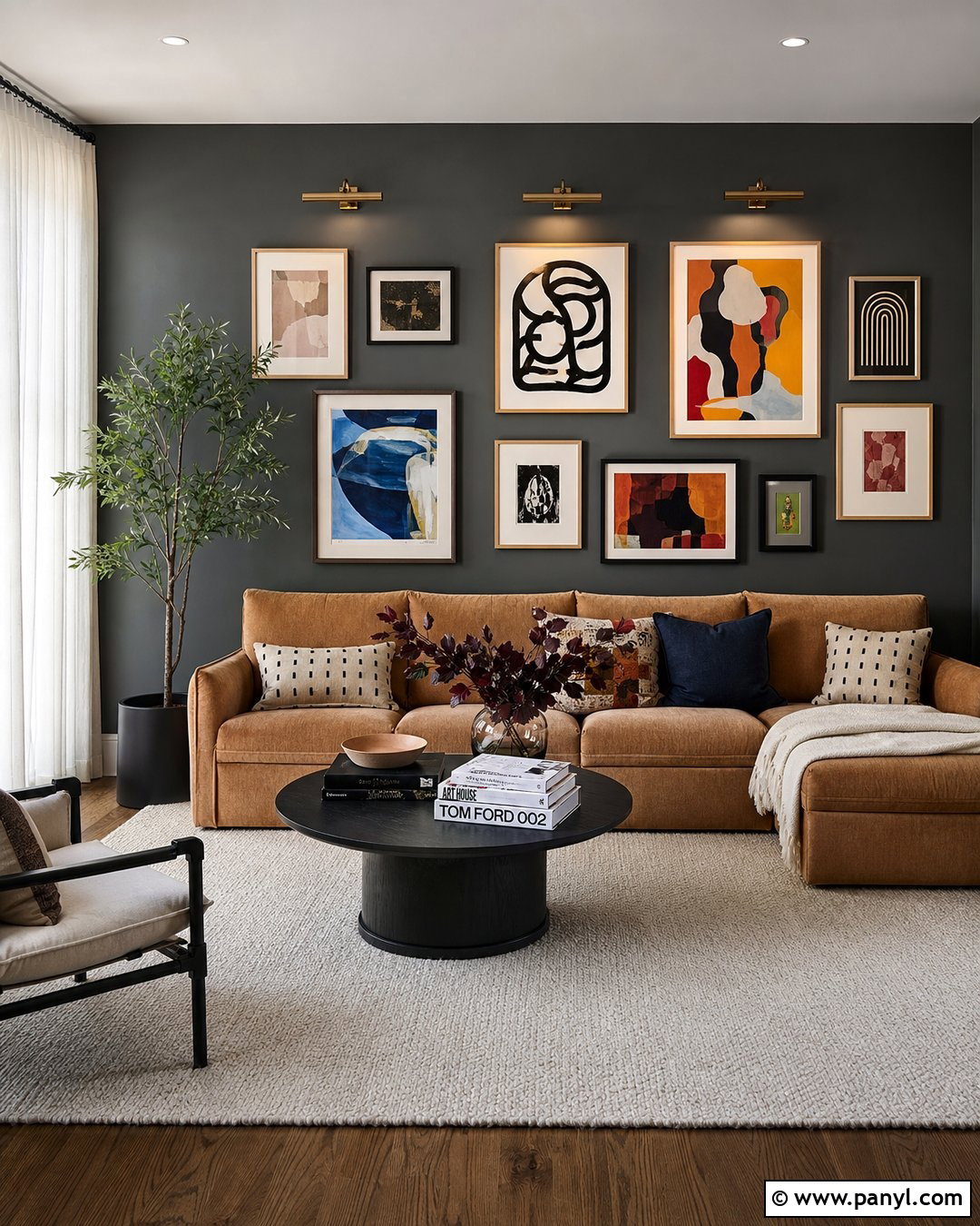 Dark Grey Accent Wall With Gallery Art - 30 Dark Grey Accent Wall Ideas