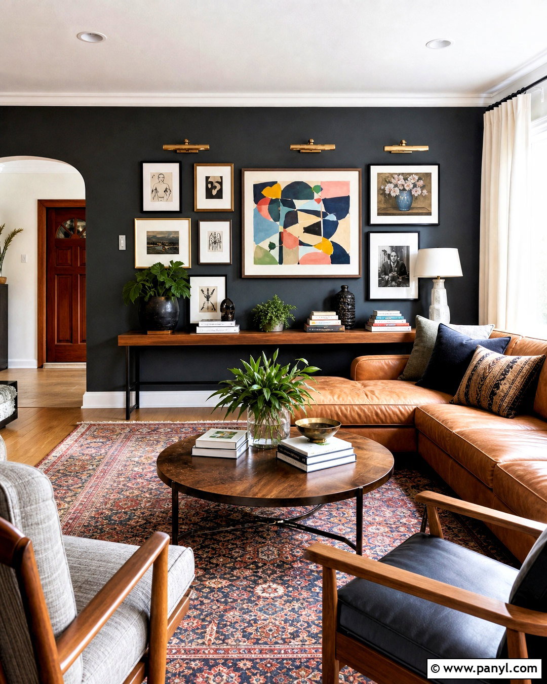Dark Grey Accent Wall With Gallery Wall - 20 dark grey accent wall living room ideas