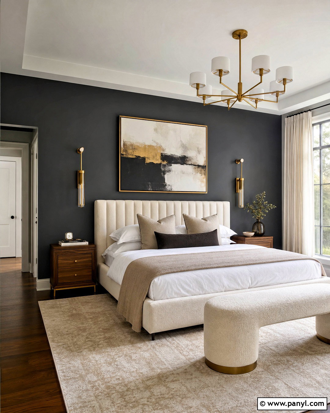 Dark Grey Accent Wall With Gold Accents - 20 dark grey accent wall bedroom ideas