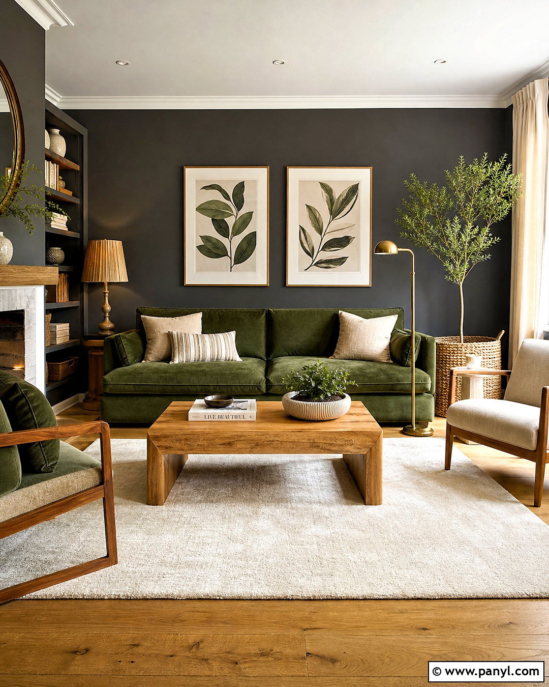 Dark Grey Accent Wall With Green Sofa - 20 dark grey accent wall living room ideas