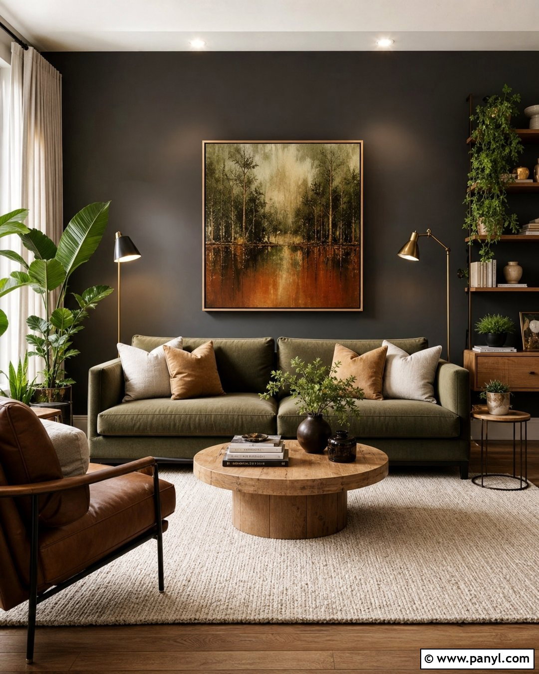 Dark Grey Accent Wall With Green Sofa - 30 Dark Grey Accent Wall Ideas