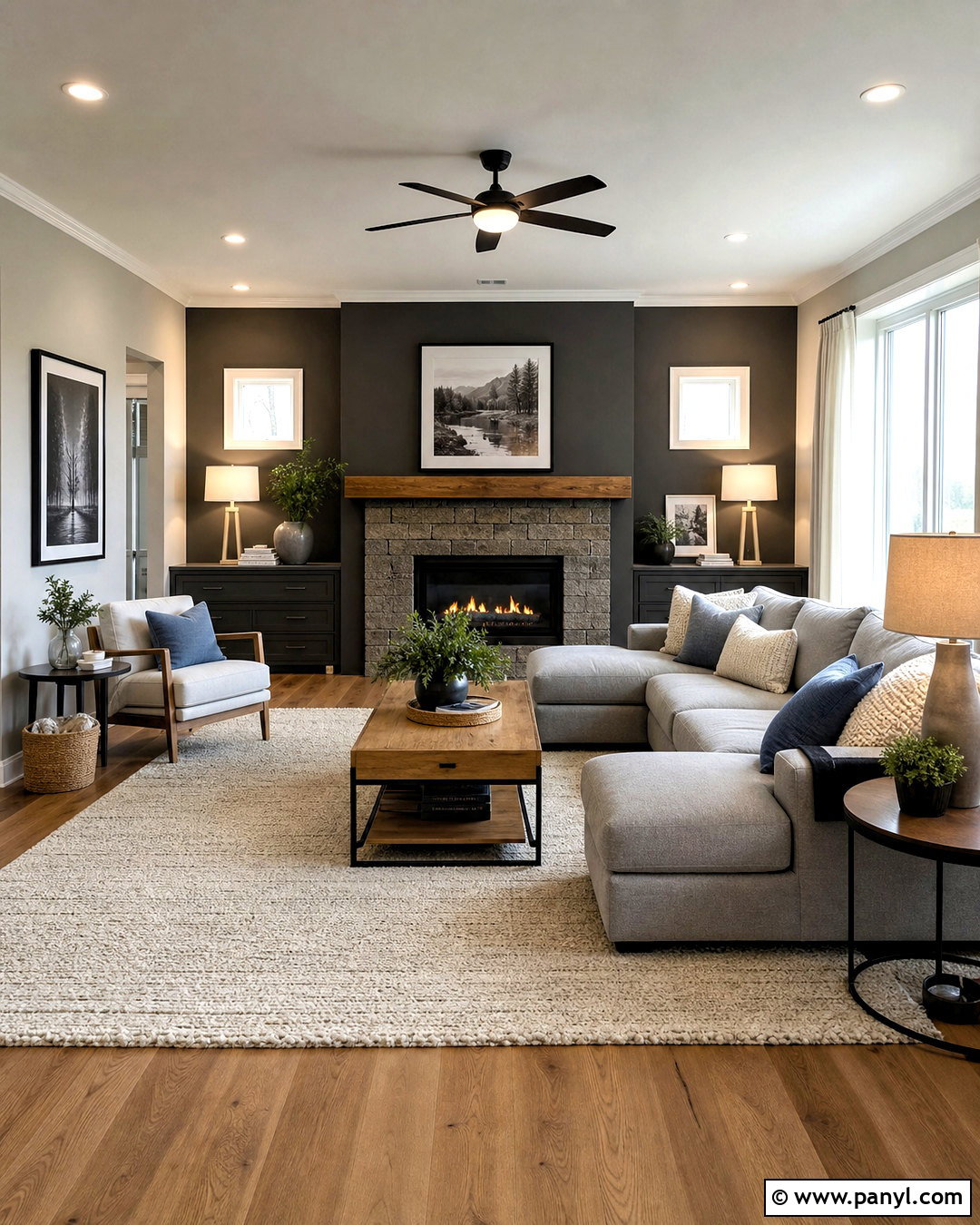 Dark Grey Accent Wall With Grey Sofa - 20 dark grey accent wall living room ideas