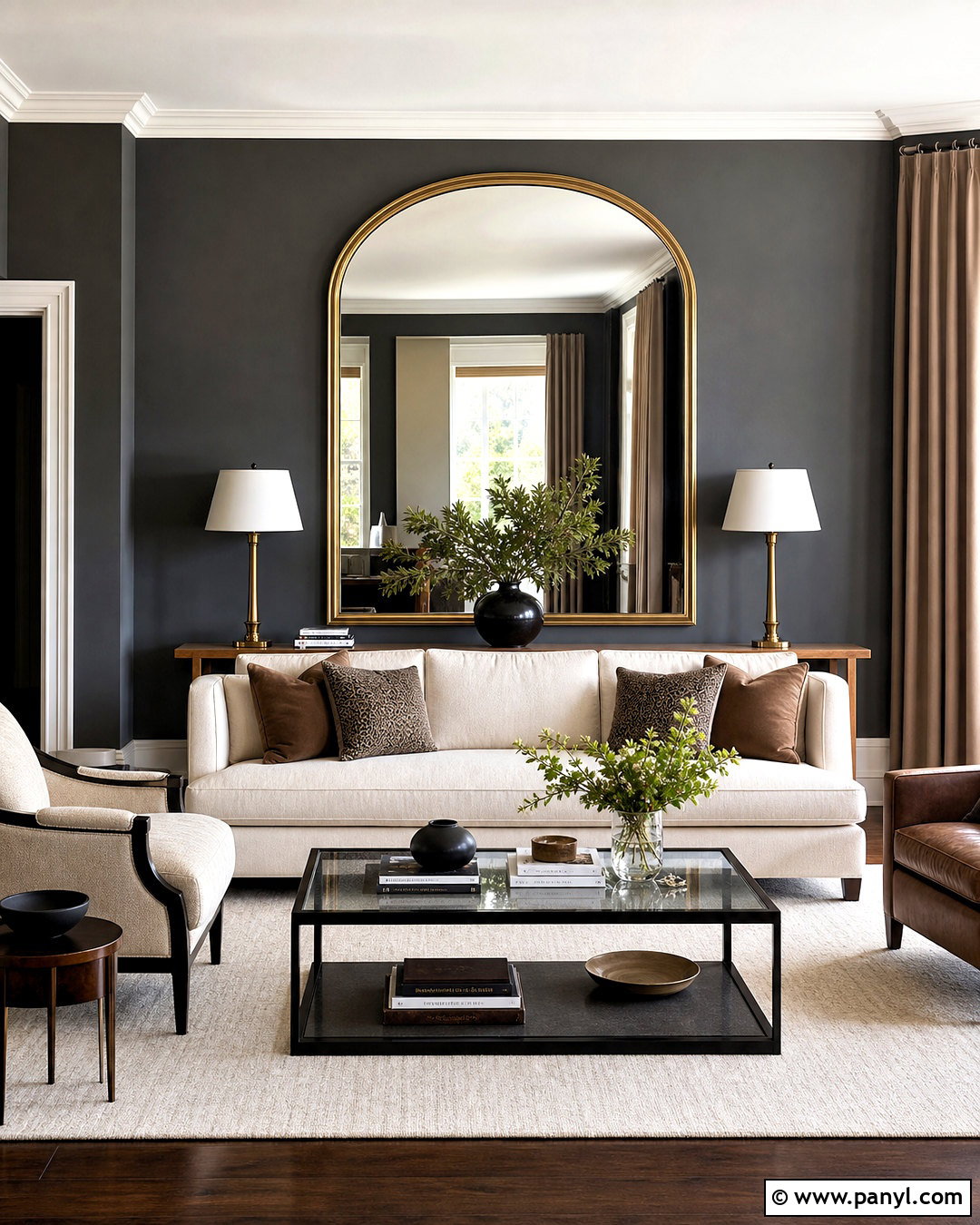 Dark Grey Accent Wall With Large Mirror - 20 dark grey accent wall living room ideas