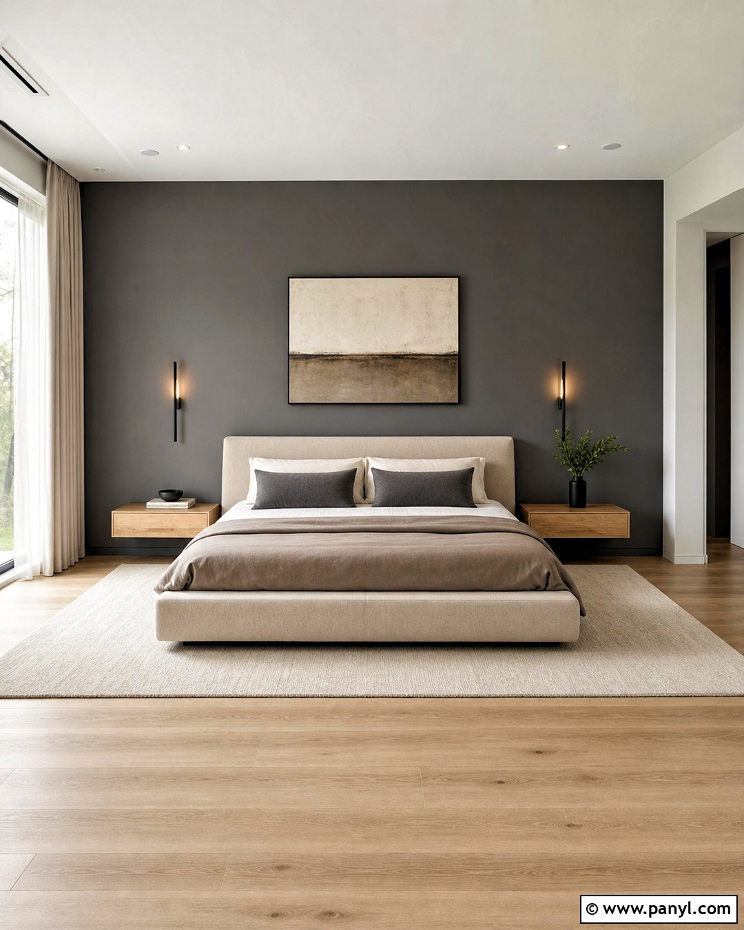 Dark Grey Accent Wall With Modern Minimalist Decor - 20 dark grey accent wall bedroom ideas