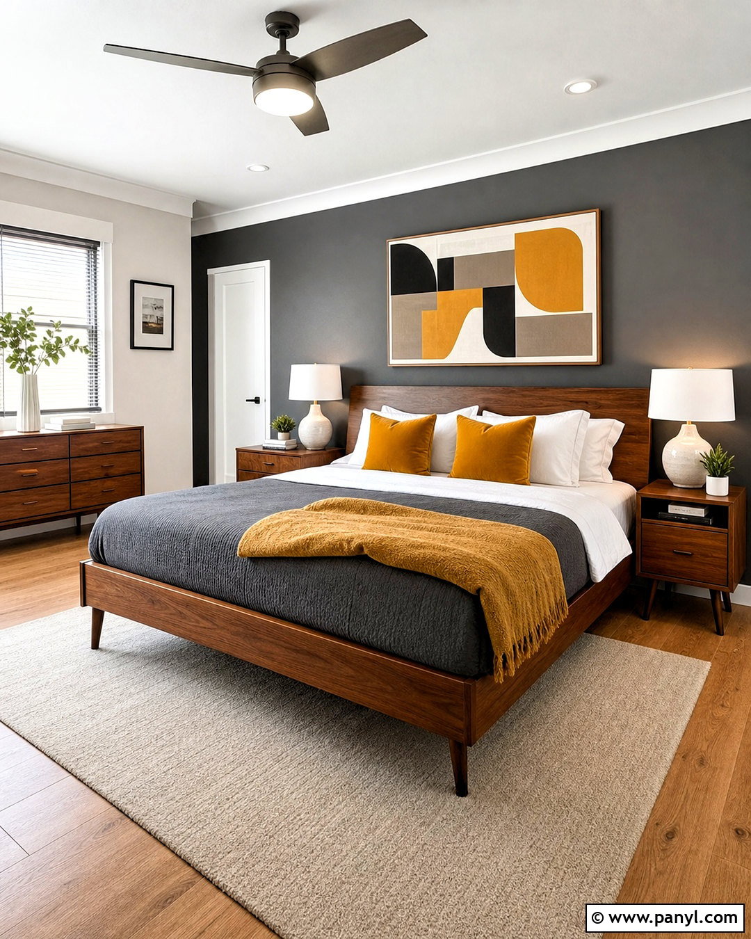 Dark Grey Accent Wall With Mustard Yellow - 20 dark grey accent wall bedroom ideas