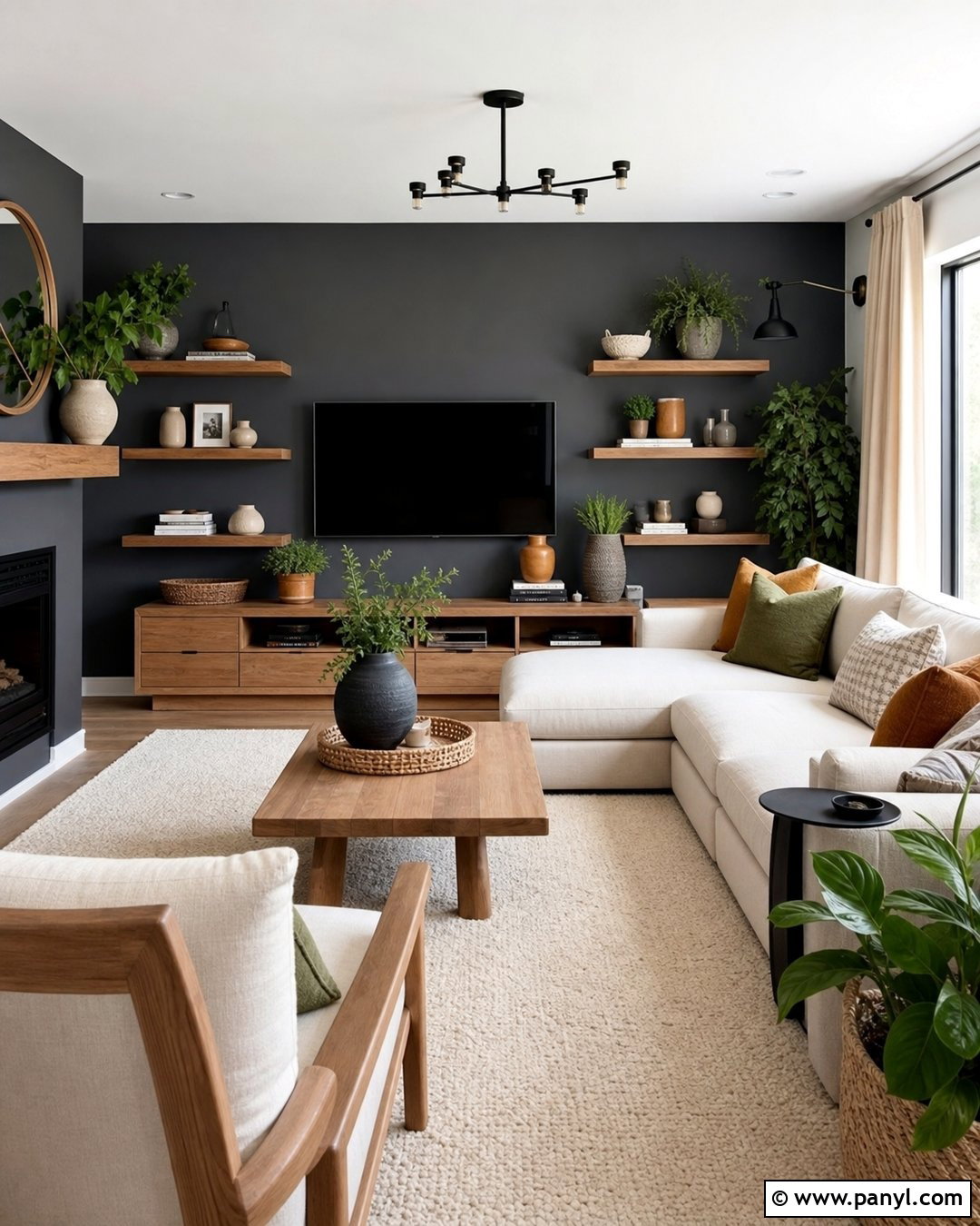 Dark Grey Accent Wall With Natural Wood - 30 Dark Grey Accent Wall Ideas