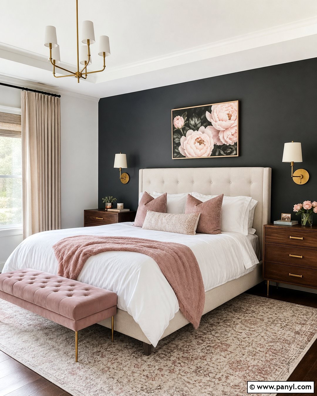 Dark Grey Accent Wall With Pink Decor - 30 Dark Grey Accent Wall Ideas