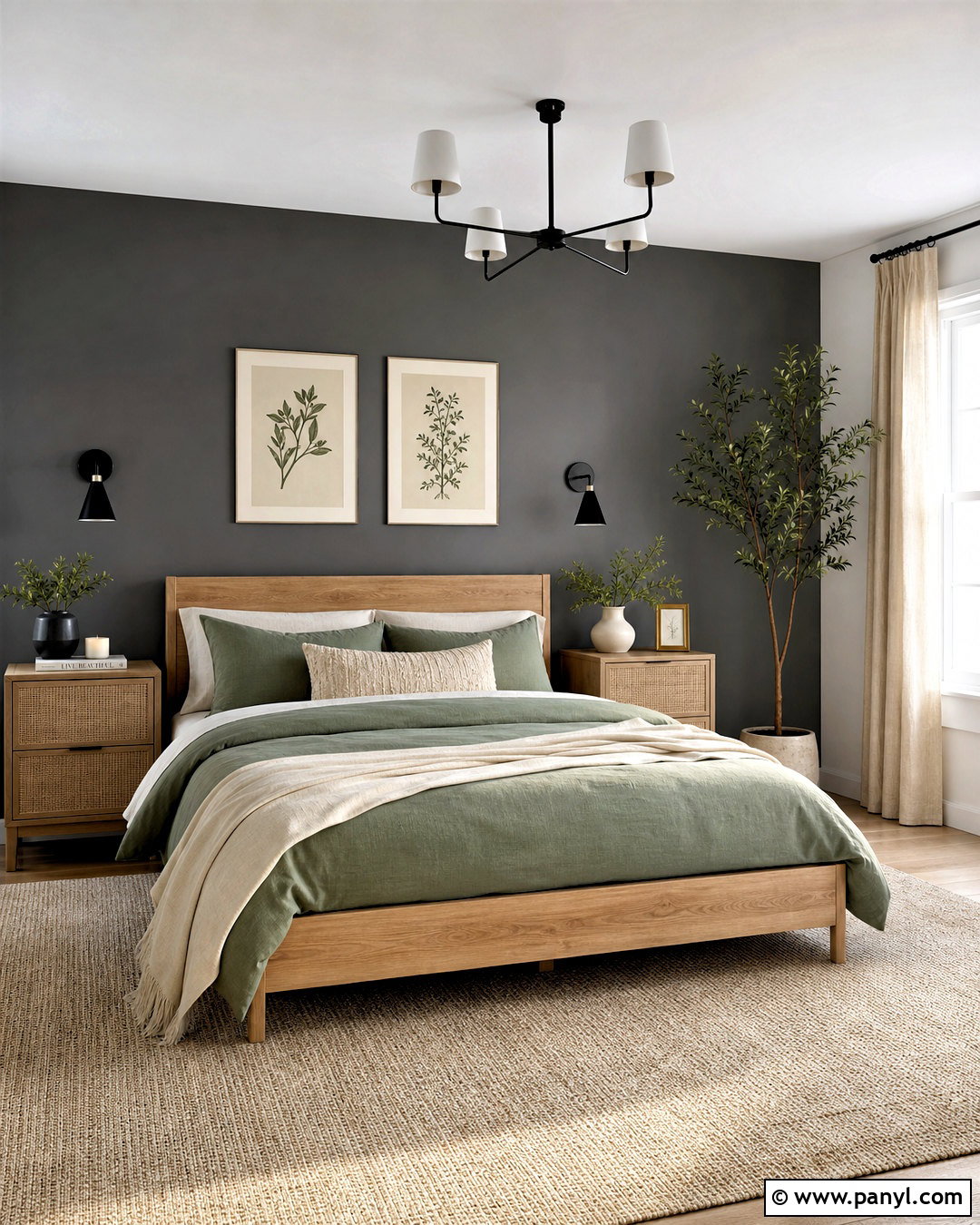 Dark Grey Accent Wall With Sage Green - 20 dark grey accent wall bedroom ideas