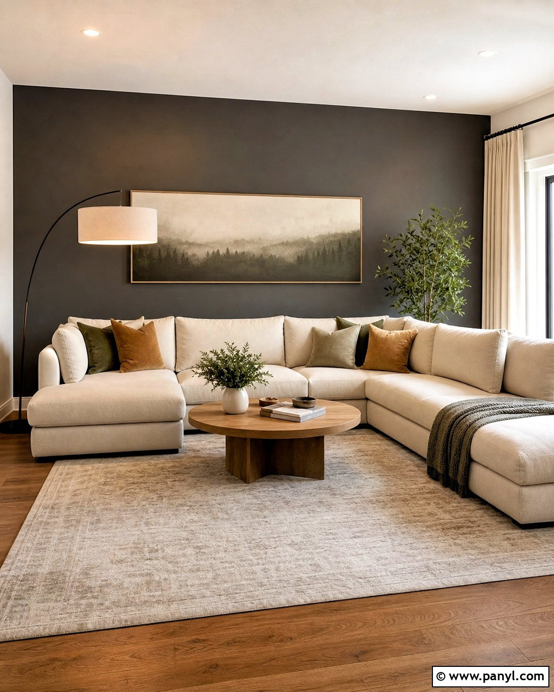 Dark Grey Accent Wall With Sectional Sofa - 20 dark grey accent wall living room ideas