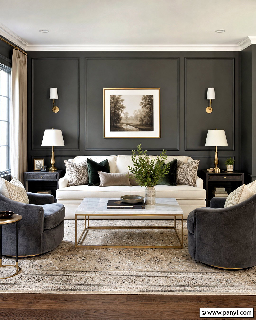 Dark Grey Accent Wall With Wall Molding - 20 dark grey accent wall living room ideas