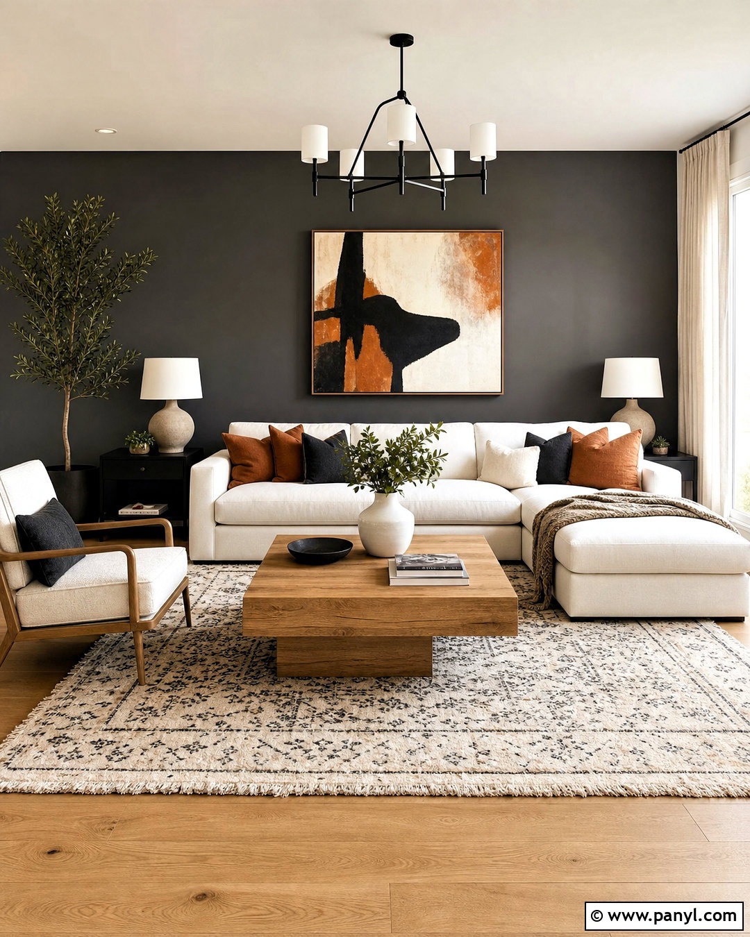Dark Grey Accent Wall With White Sofa - 20 dark grey accent wall living room ideas