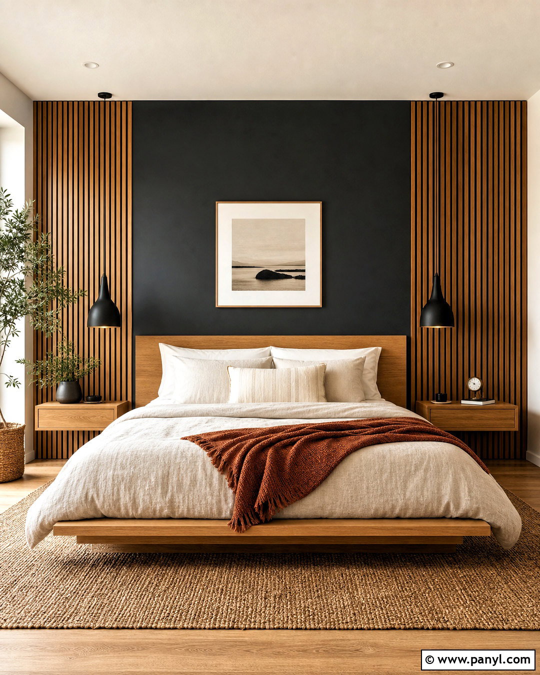Dark Grey Accent Wall With Wood Slats - 20 dark grey accent wall bedroom ideas
