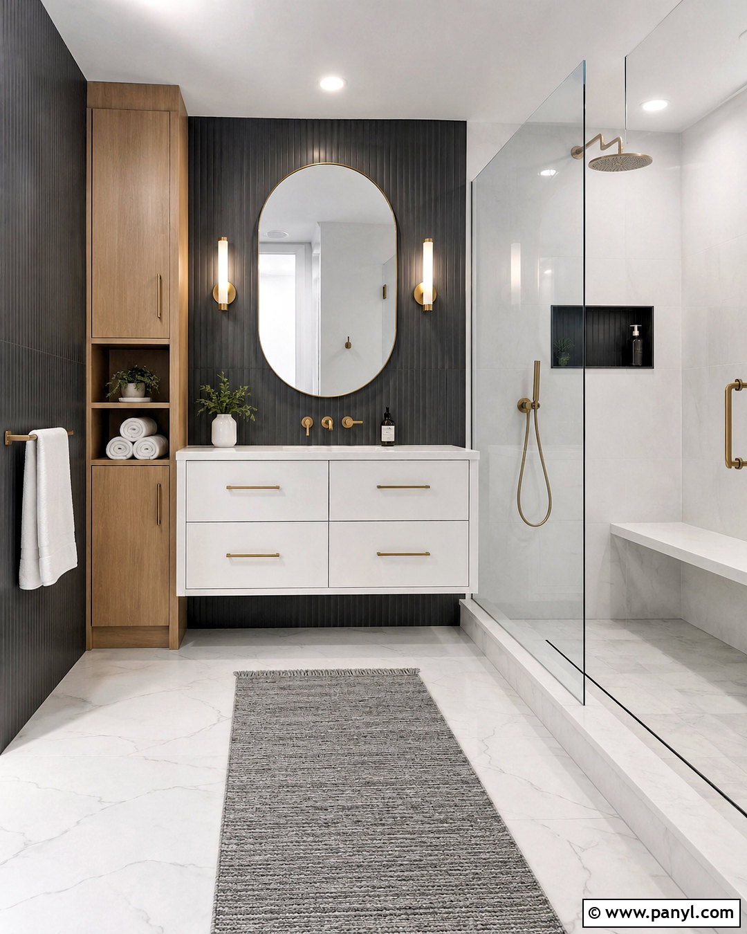 Dark Grey Accent Wall and White Bathroom - 20 dark grey and white bathroom ideas