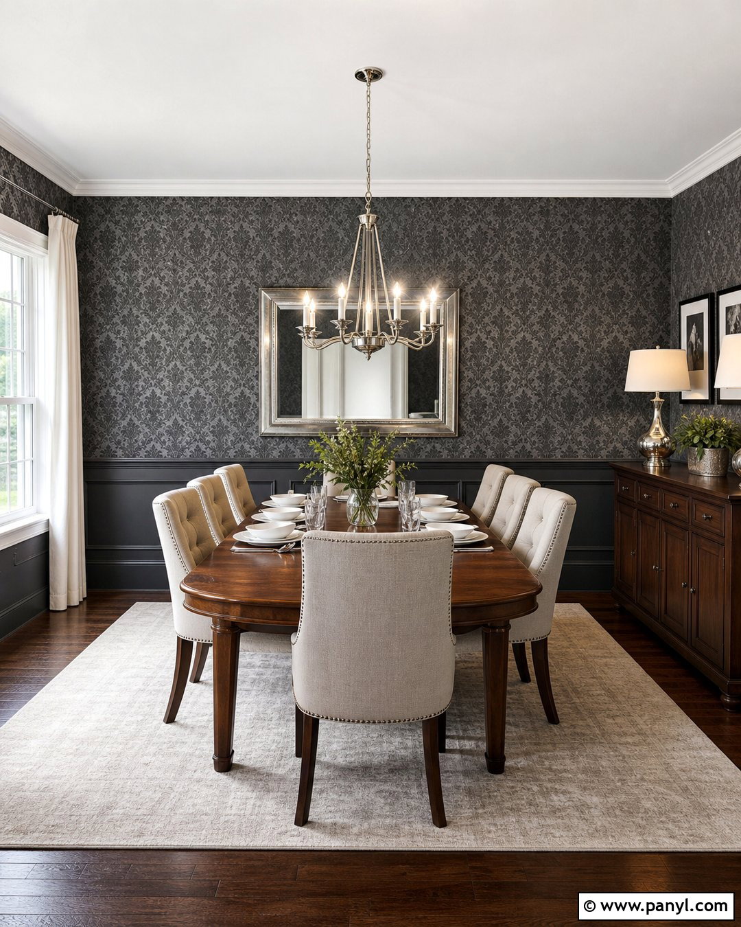 Dark Grey And Silver Damask Wallpaper Dining Room - 20 Dark Grey And Silver Wallpaper Ideas