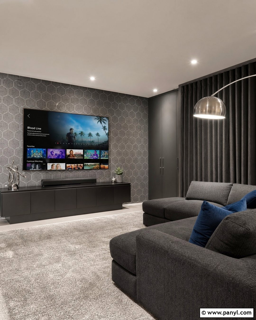 Dark Grey And Silver Hexagon Wallpaper Media Room - 20 Dark Grey And Silver Wallpaper Ideas