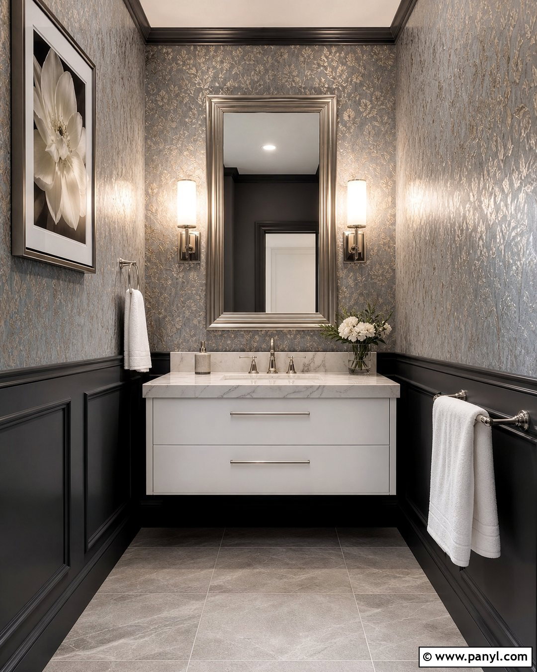 Dark Grey And Silver Metallic Wallpaper Powder Room - 20 Dark Grey And Silver Wallpaper Ideas