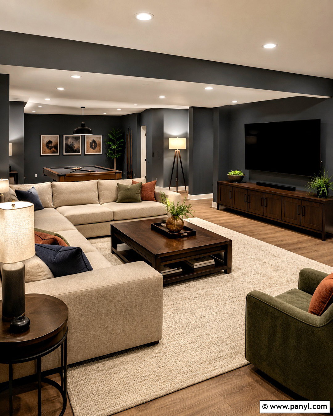 Dark Grey Basement Family Room - 40 Dark Grey Walls