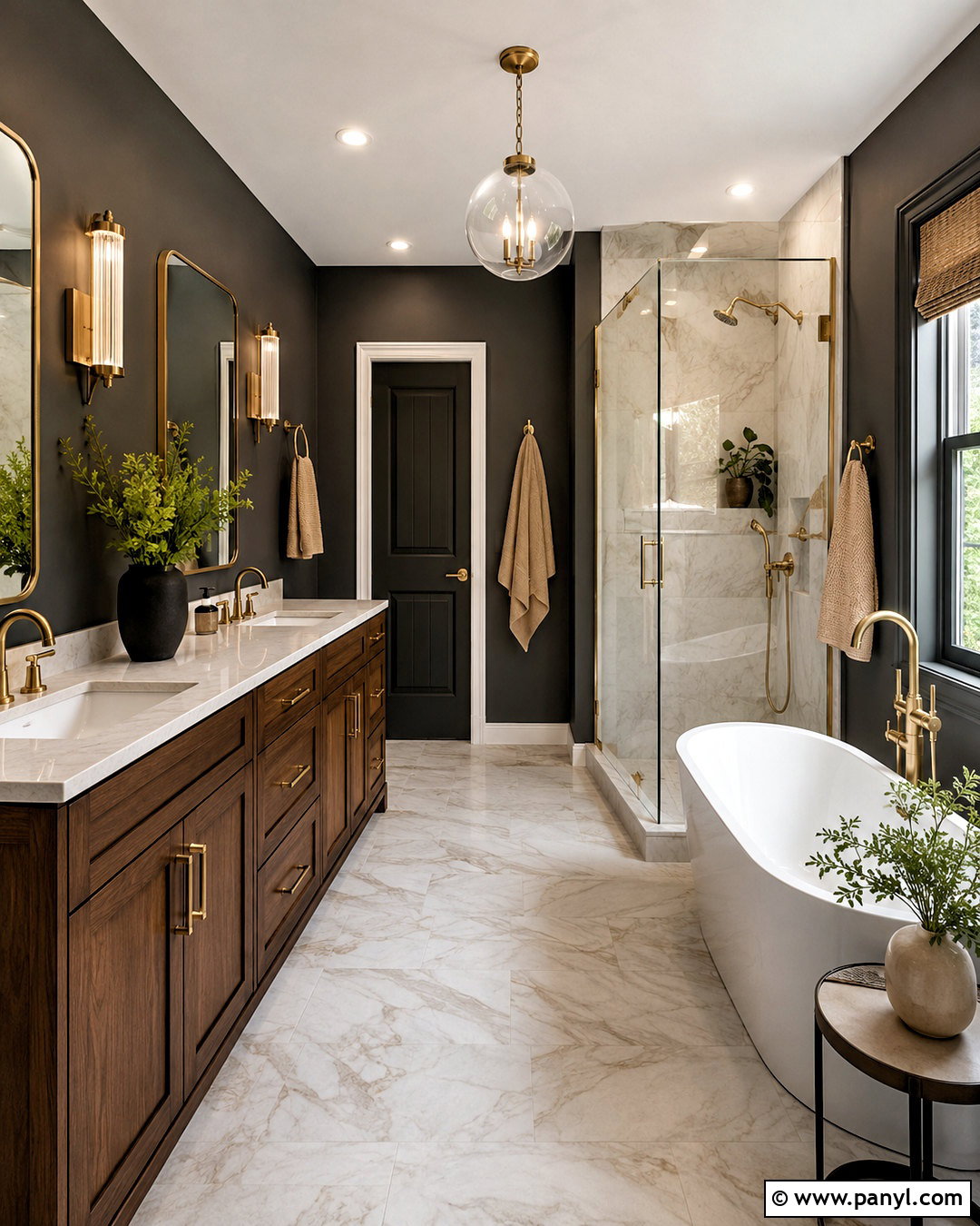 Dark Grey Bathroom Walls With Brass Fixtures - 20 dark grey bathroom walls