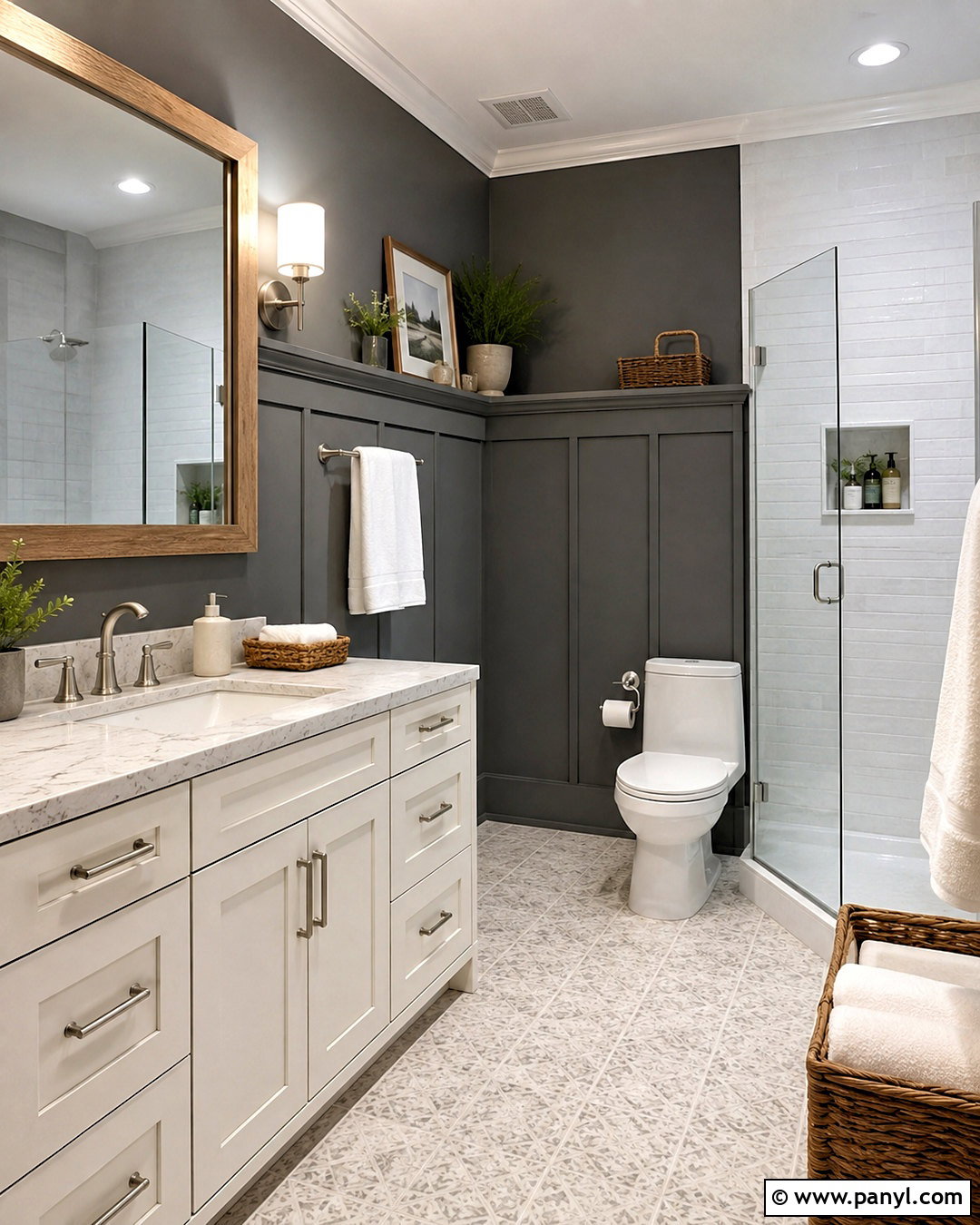 Dark Grey Bathroom Walls With Half Wall Paneling - 20 dark grey bathroom walls