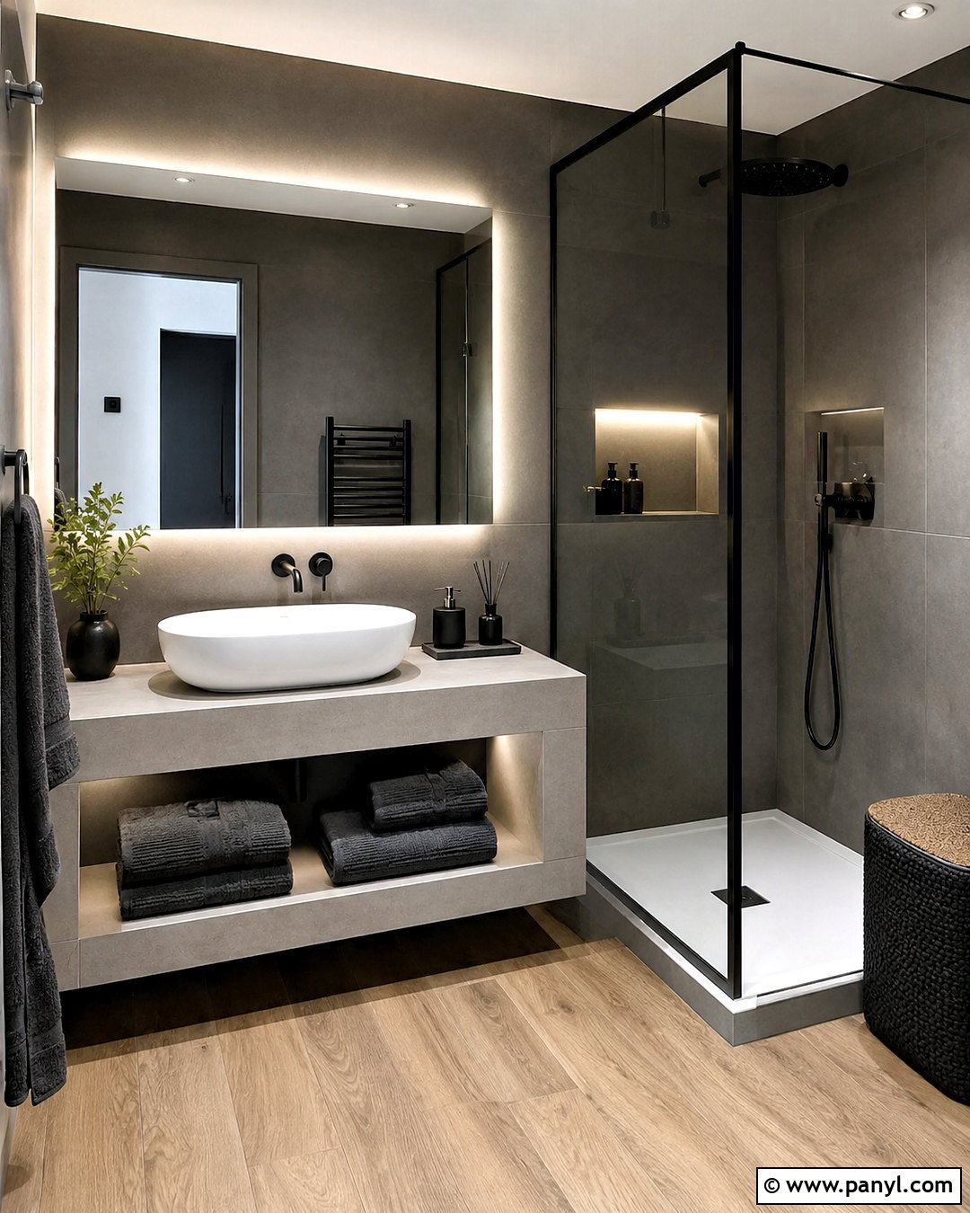 Dark Grey Bathroom Walls With Matte Black Fixtures - 20 dark grey bathroom walls