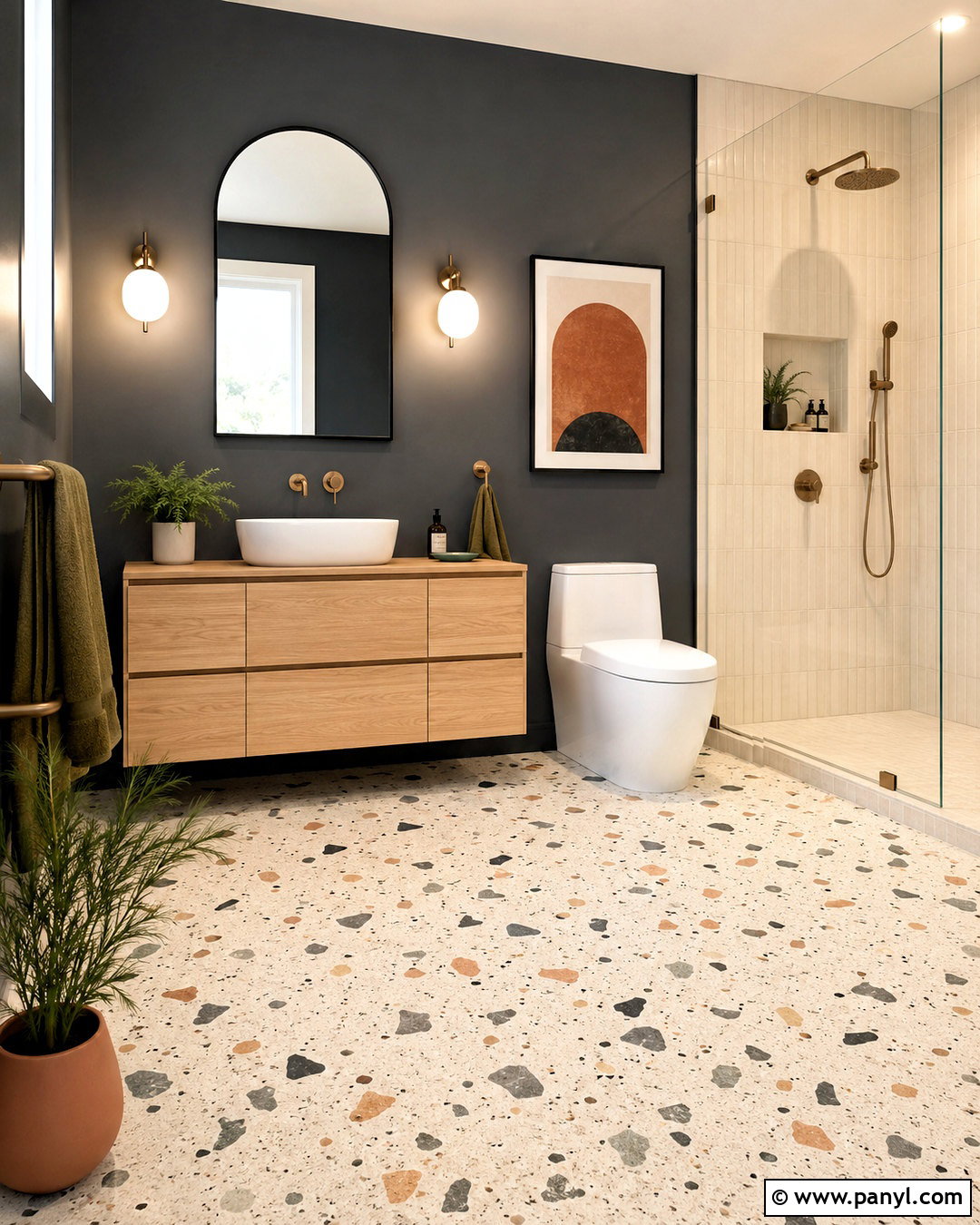Dark Grey Bathroom Walls With Terrazzo Floor - 20 dark grey bathroom walls