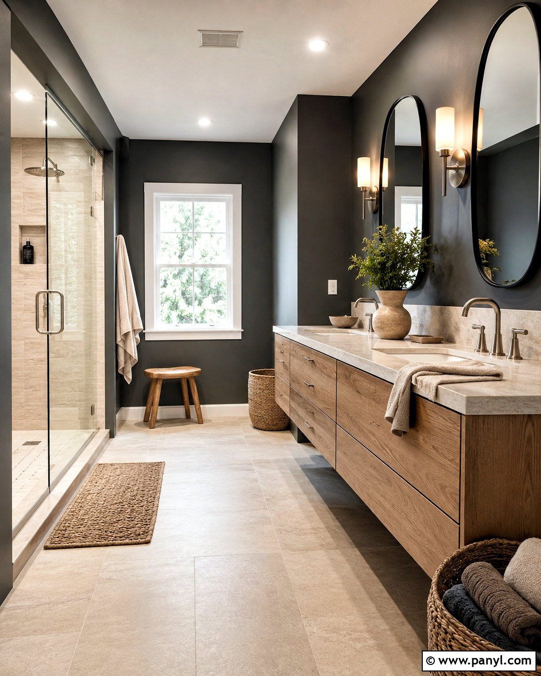 Dark Grey Bathroom Walls With Wood Vanity - 20 dark grey bathroom walls