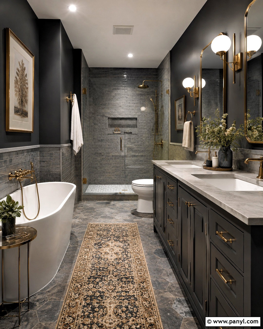 Dark Grey Bathroom With Brass Fixtures - 20 dark grey bathroom ideas