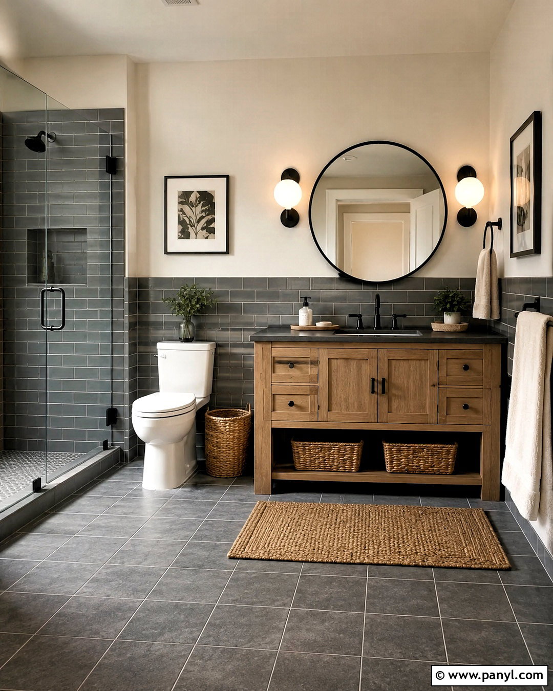 Dark Grey Bathroom With Half-Tiled Walls - 20 dark grey bathroom ideas