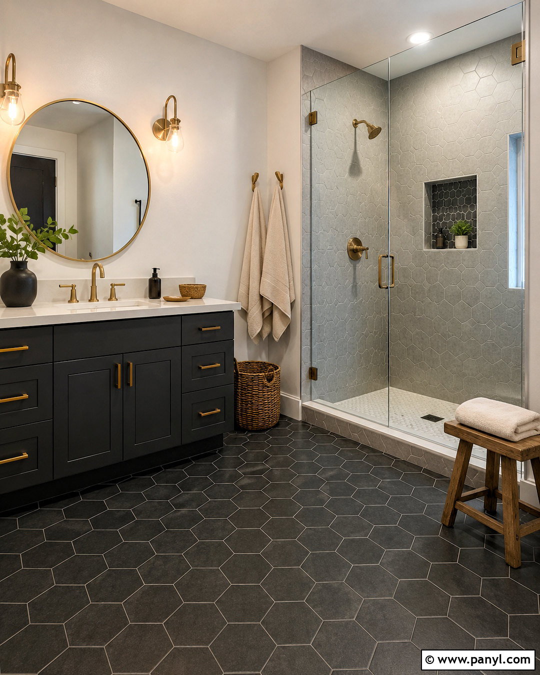 Dark Grey Bathroom With Hexagon Tile - 20 dark grey bathroom ideas