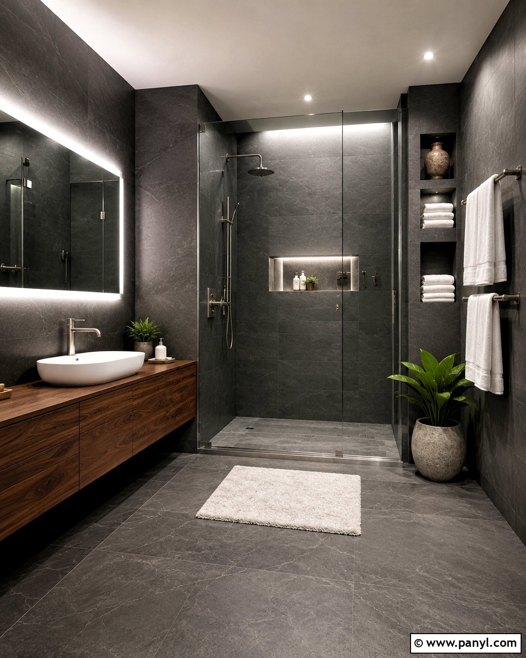 Dark Grey Bathroom With Large Format Tile - 20 dark grey bathroom ideas