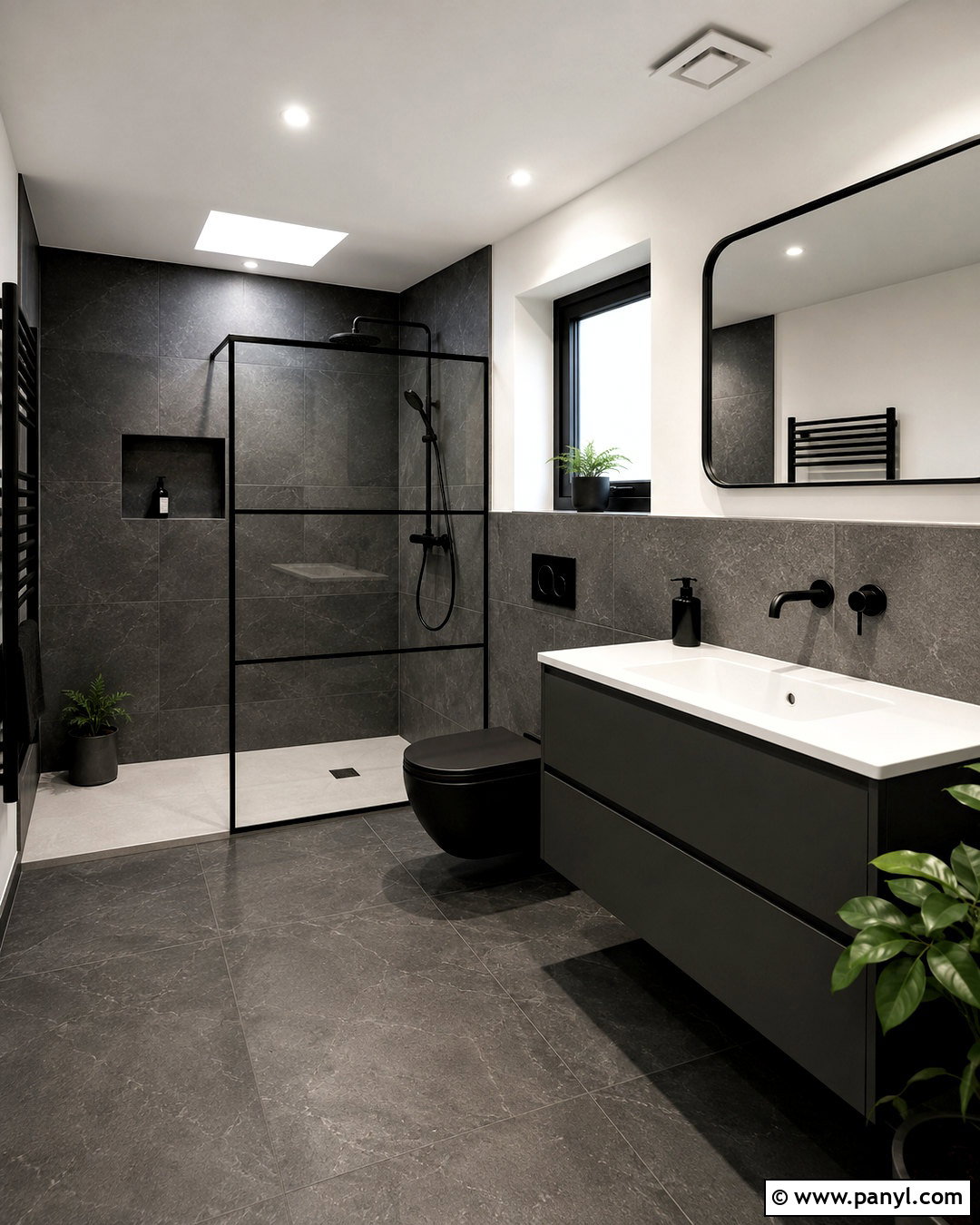 Dark Grey Bathroom With Matte Black Fixtures - 20 dark grey bathroom ideas