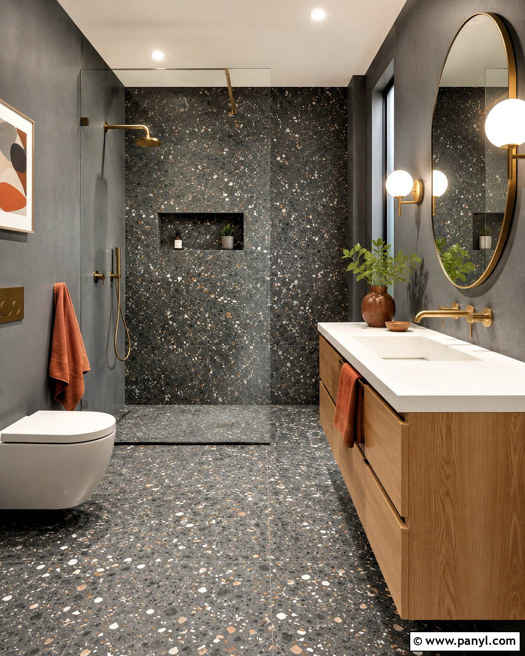 Dark Grey Bathroom With Terrazzo - 20 dark grey bathroom ideas