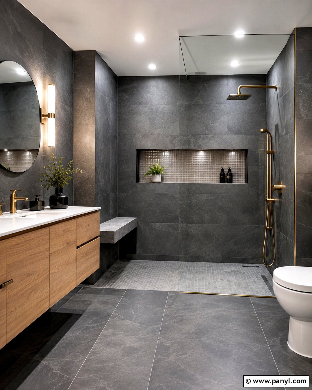 Dark Grey Bathroom With Walk-In Shower - 20 dark grey bathroom ideas
