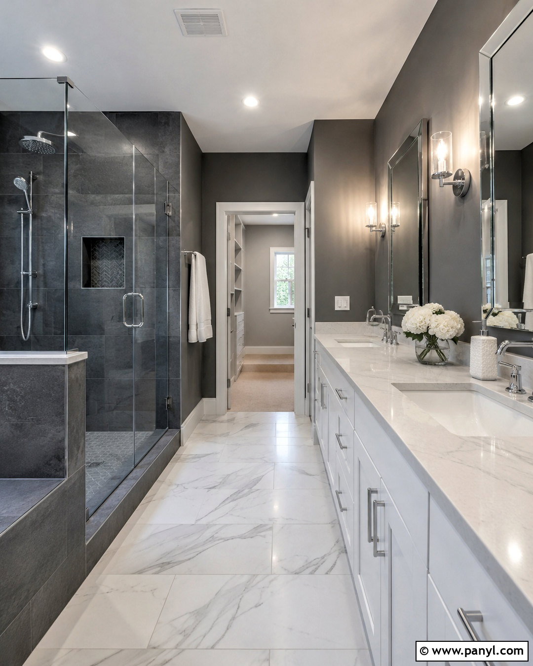 Dark Grey Bathroom With White Marble - 20 dark grey bathroom ideas