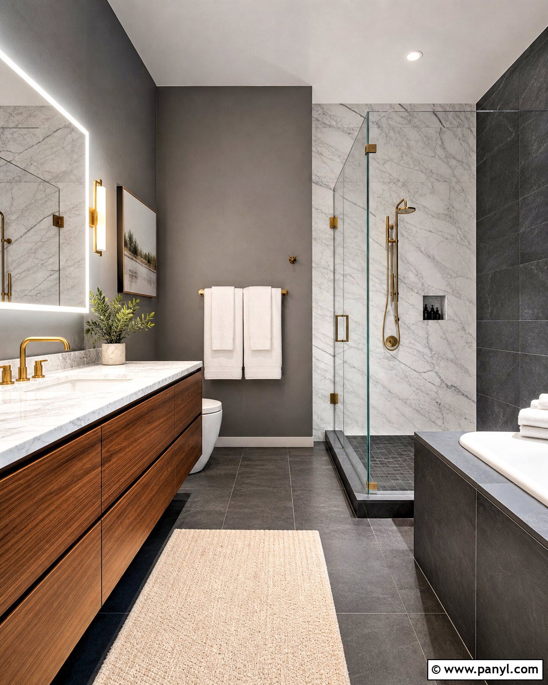 Dark Grey Bathroom With White Marble - 20 dark grey interior ideas