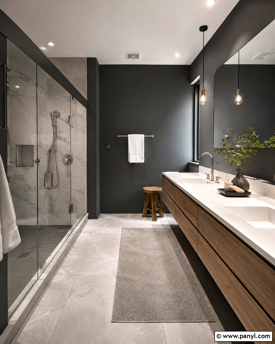 Dark Grey Bathroom With White Marble - 20 dark grey room ideas