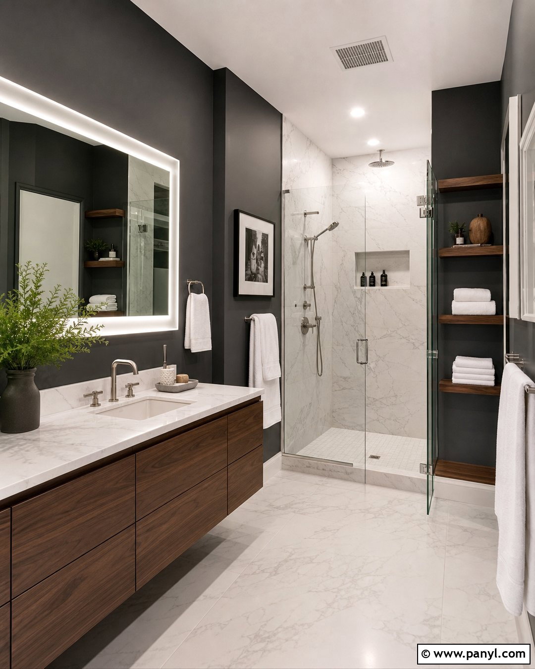 Dark Grey Bathroom With White Marble - 25 Dark Grey Wall Color Ideas
