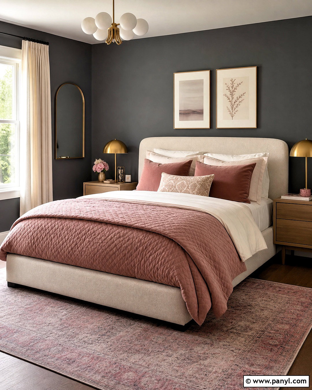 Dark Grey Bedroom With Blush Pink Decor - 20 dark grey walls bedroom ideas