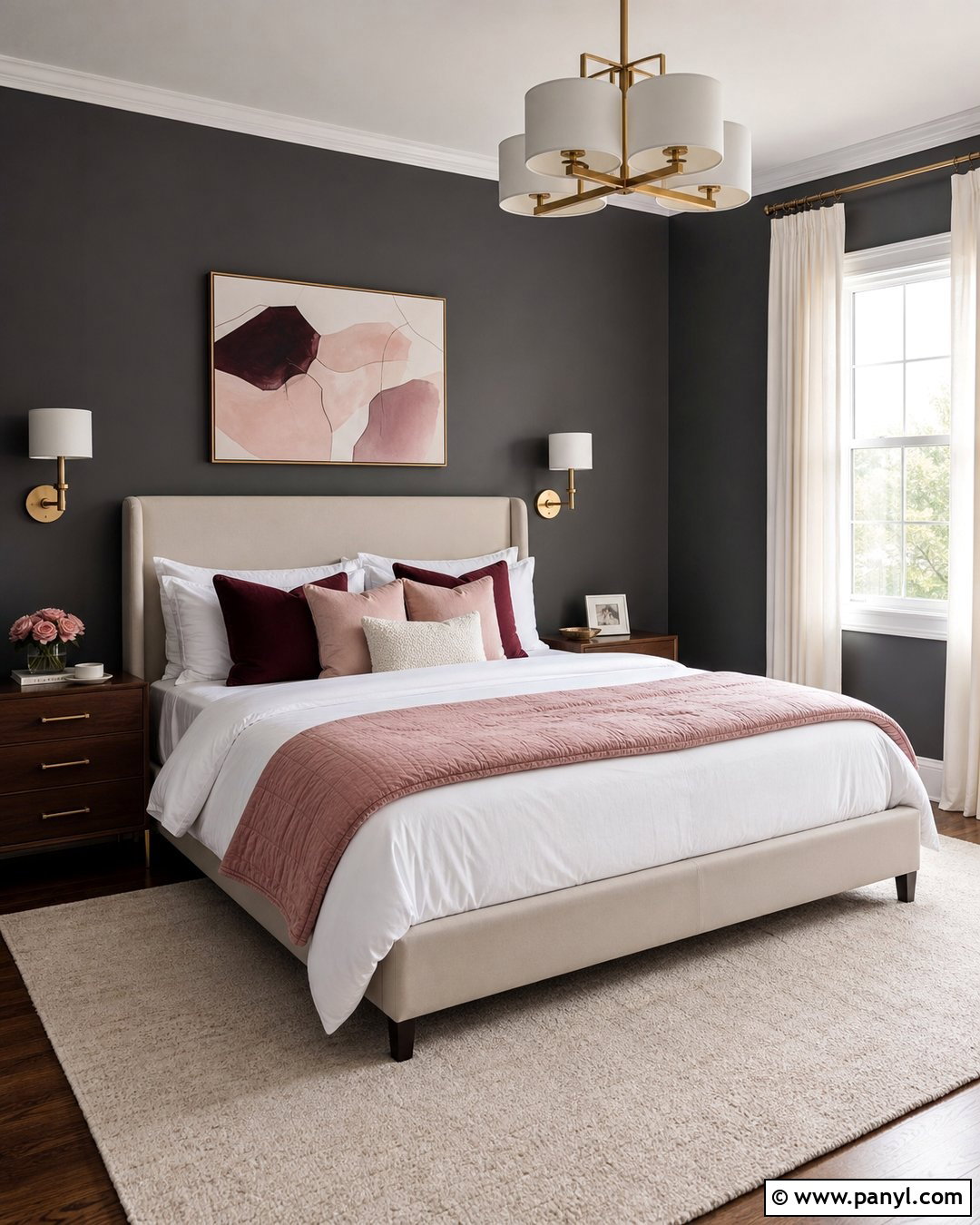Dark Grey Bedroom With Blush Pink - 25 Dark Grey Wall Color Ideas